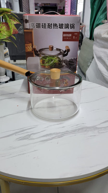 Minimalist Clear Glass Cooking Pot for Soup, Milk & Sauce